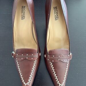 Michael Kors Brown Loafers with White Stitching